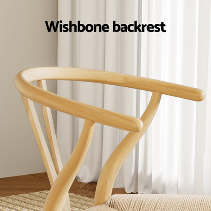 1 Set of 4 Artiss Dining Chairs Wooden Rattan Seat Wishbone Back - OZ Home Deals