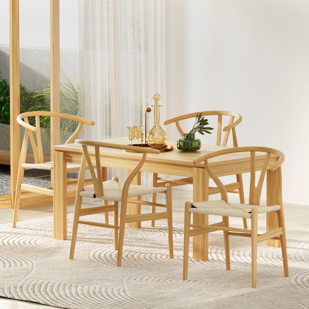 1 Set of 4 Artiss Dining Chairs Wooden Rattan Seat Wishbone Back - OZ Home Deals
