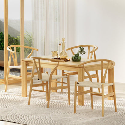 1 Set of 4 Artiss Dining Chairs Wooden Rattan Seat Wishbone Back - OZ Home Deals