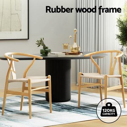 1 Set of 4 Artiss Dining Chairs Wooden Rattan Seat Wishbone Back - OZ Home Deals