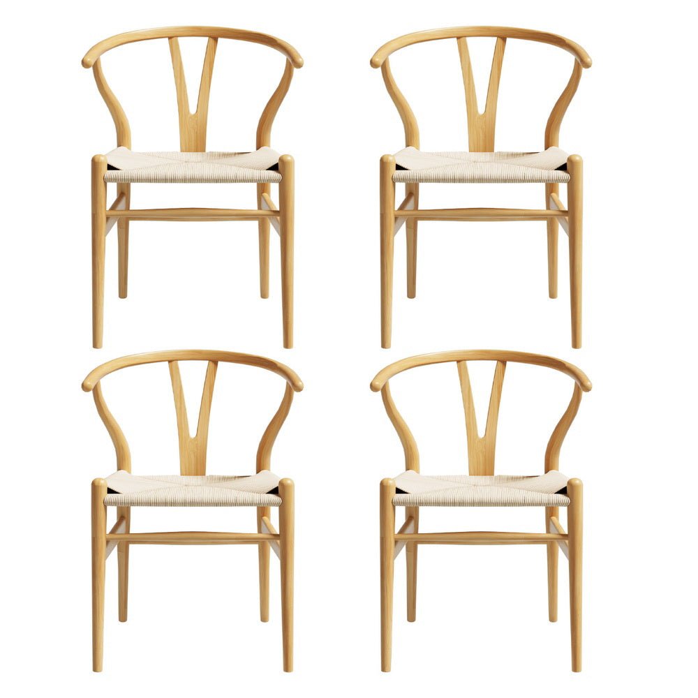 1 Set of 4 Artiss Dining Chairs Wooden Rattan Seat Wishbone Back - OZ Home Deals