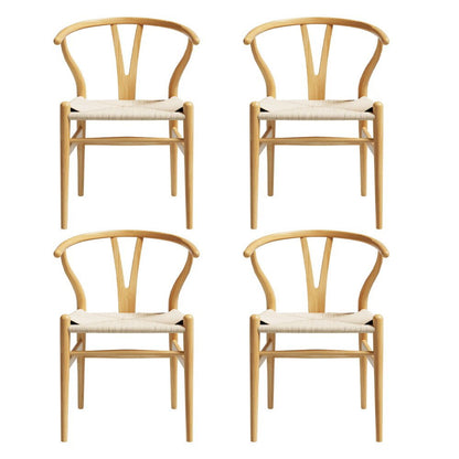 1 Set of 4 Artiss Dining Chairs Wooden Rattan Seat Wishbone Back - OZ Home Deals