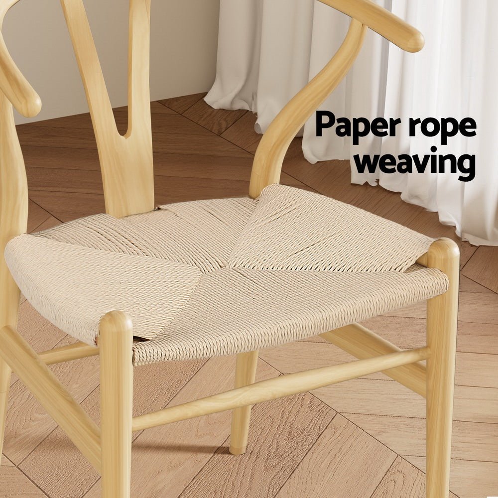 1 Set of 4 Artiss Dining Chairs Wooden Rattan Seat Wishbone Back - OZ Home Deals