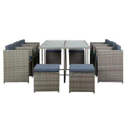 10-Seater Wicker Outdoor Dining Set - Grey - OZ Home Deals