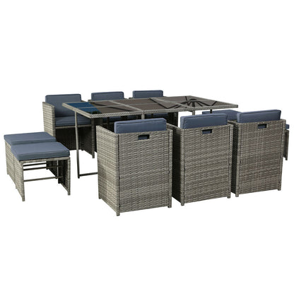 10-Seater Wicker Outdoor Dining Set - Grey - OZ Home Deals