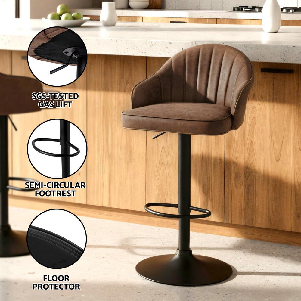 2x Brisbane PU Leather Bar Stools – Ergonomic Shell Design, Brown/Black - OZ Home Deals
