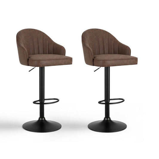 2x Brisbane PU Leather Bar Stools – Ergonomic Shell Design, Brown/Black - OZ Home Deals