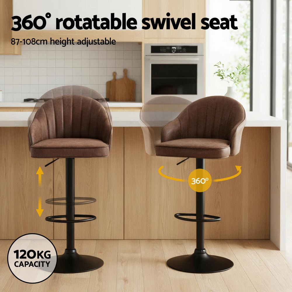 2x Brisbane PU Leather Bar Stools – Ergonomic Shell Design, Brown/Black - OZ Home Deals
