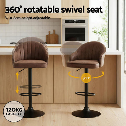2x Brisbane PU Leather Bar Stools – Ergonomic Shell Design, Brown/Black - OZ Home Deals