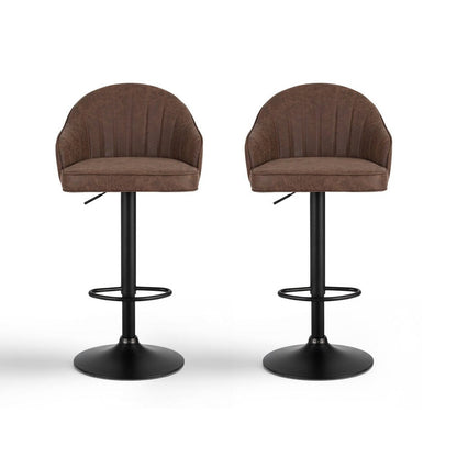 2x Brisbane PU Leather Bar Stools – Ergonomic Shell Design, Brown/Black - OZ Home Deals