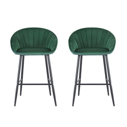 2x Brisbane Velvet Bar Stools – Ergonomic Tub - Style, Green/Black - OZ Home Deals