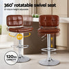 2x Darwin Adjustable Bar Stools – Square Tufted PU Leather, Brown/Silver - OZ Home Deals