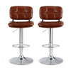 2x Darwin Adjustable Bar Stools – Square Tufted PU Leather, Brown/Silver - OZ Home Deals