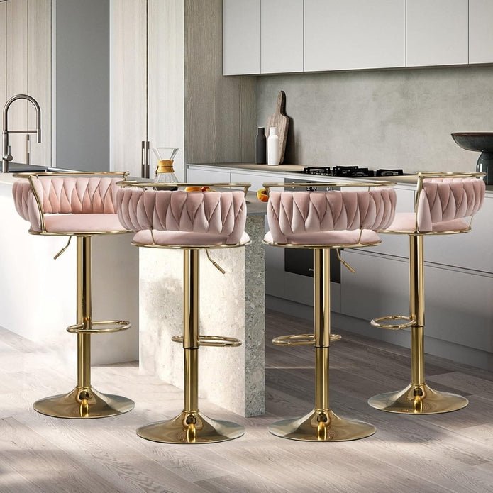 2x Dolpa Velvet Adjustable Bar Stools – Coffee/Gold - OZ Home Deals