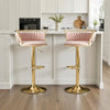 2x Dolpa Velvet Adjustable Bar Stools – Coffee/Gold - OZ Home Deals