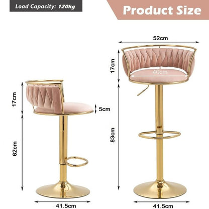 2x Dolpa Velvet Adjustable Bar Stools – Coffee/Gold - OZ Home Deals
