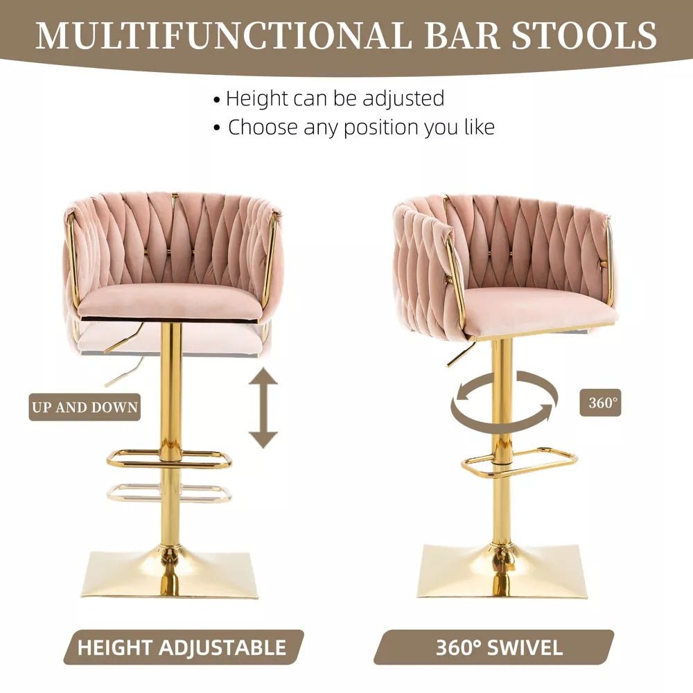 2x Jhapa Velvet Swivel Bar Stools – Adjustable Height, Pink - OZ Home Deals