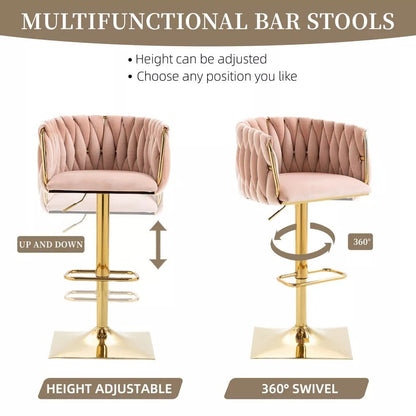 2x Jhapa Velvet Swivel Bar Stools – Adjustable Height, Pink - OZ Home Deals
