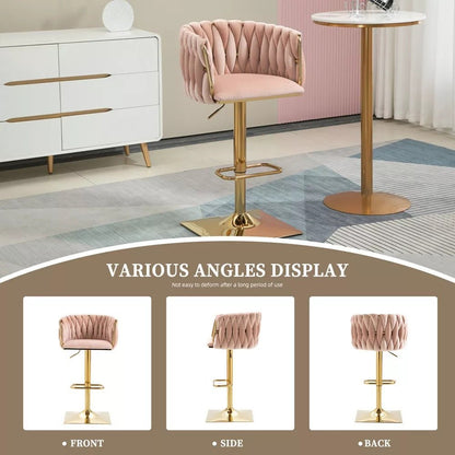 2x Jhapa Velvet Swivel Bar Stools – Adjustable Height, Pink - OZ Home Deals