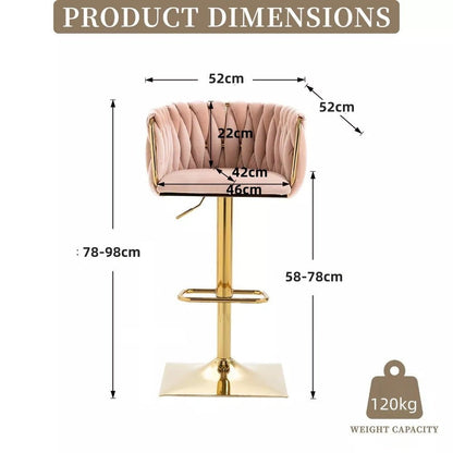2x Jhapa Velvet Swivel Bar Stools – Adjustable Height, Pink - OZ Home Deals