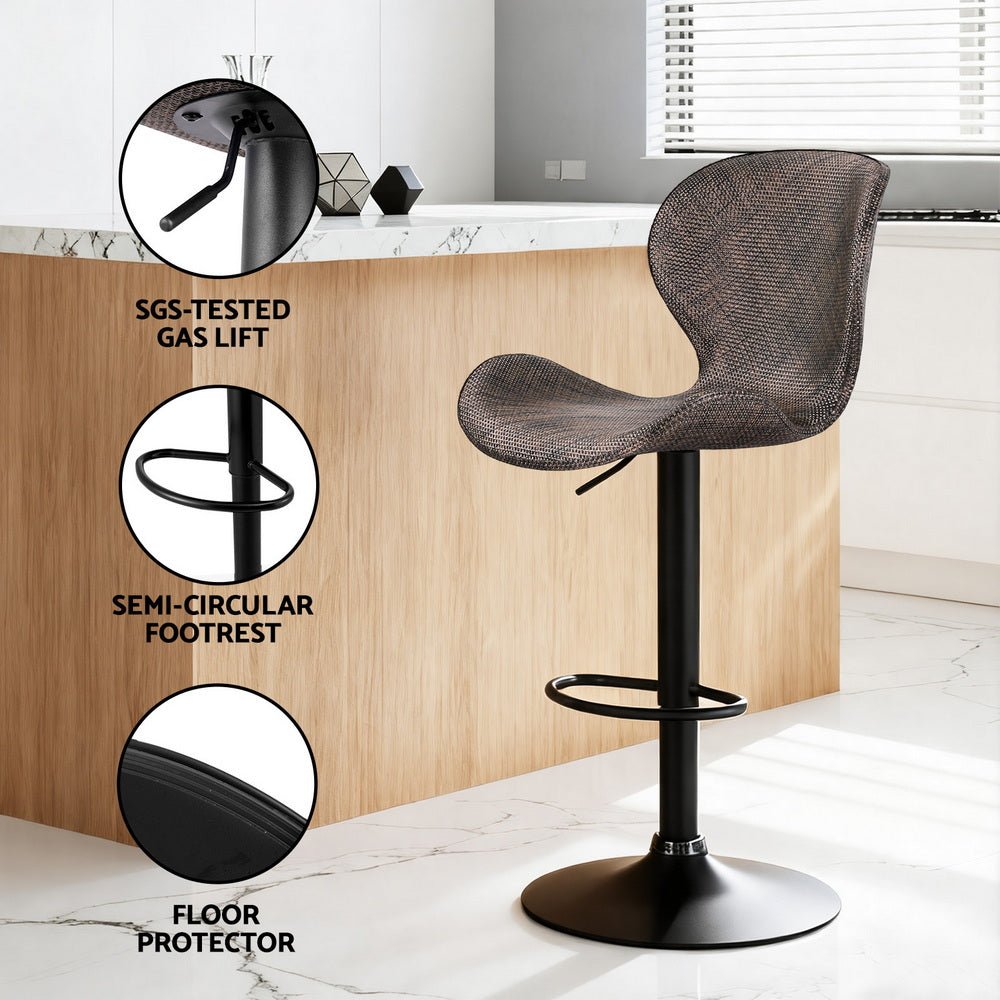 2x Melbourne Rattan Bar Stools – Adjustable Height 90 - 112cm, Brown/Black - OZ Home Deals