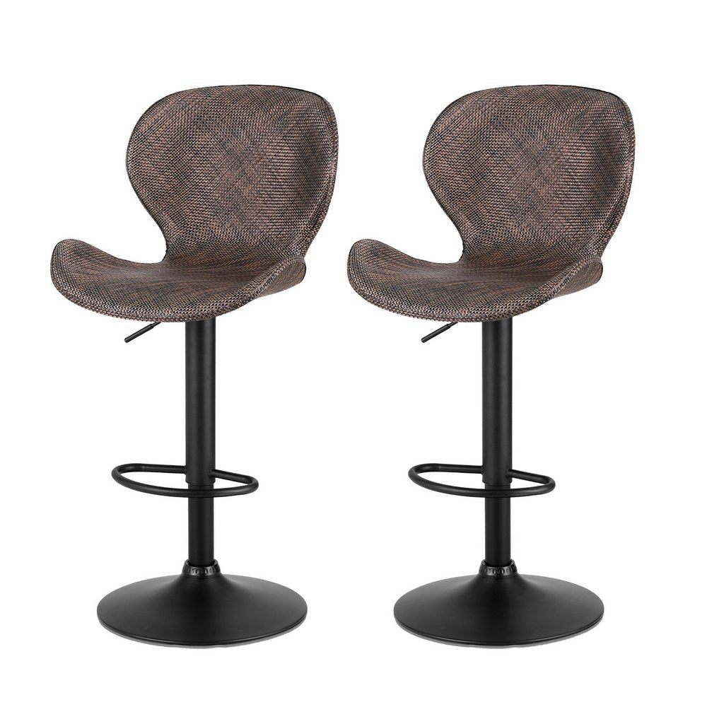 2x Melbourne Rattan Bar Stools – Adjustable Height 90 - 112cm, Brown/Black - OZ Home Deals