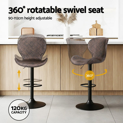2x Melbourne Rattan Bar Stools – Adjustable Height 90 - 112cm, Brown/Black - OZ Home Deals