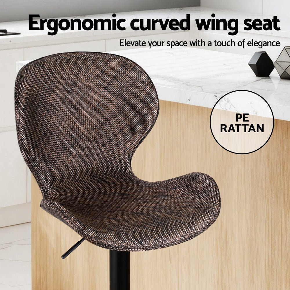 2x Melbourne Rattan Bar Stools – Adjustable Height 90 - 112cm, Brown/Black - OZ Home Deals