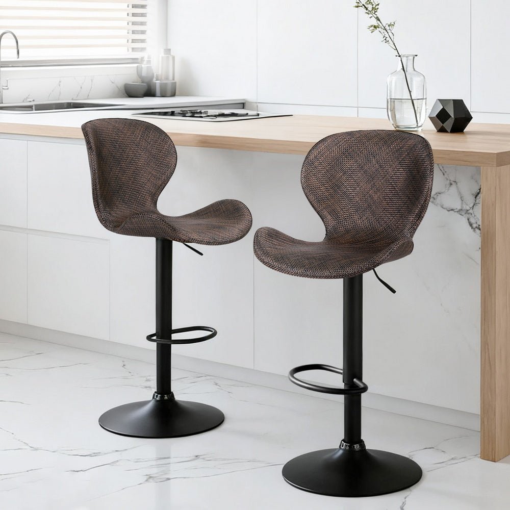 2x Melbourne Rattan Bar Stools – Adjustable Height 90 - 112cm, Brown/Black - OZ Home Deals