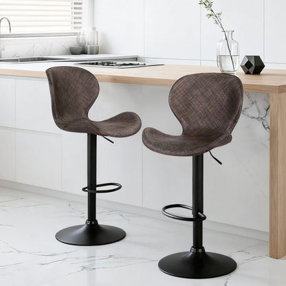 2x Melbourne Rattan Bar Stools – Adjustable Height 90 - 112cm, Brown/Black - OZ Home Deals