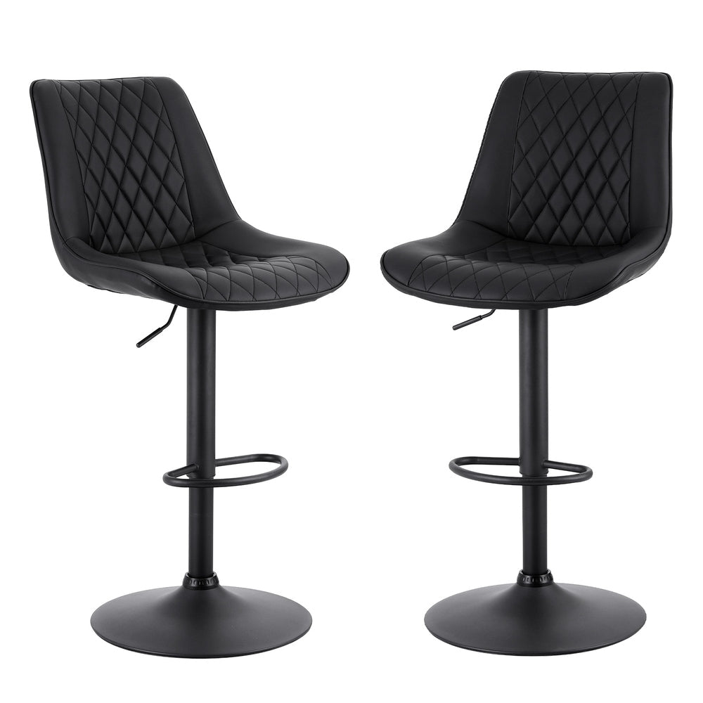2x Perth PU Leather Bar Stools – Ergonomic Diamond-Style, Black - OZ Home Deals