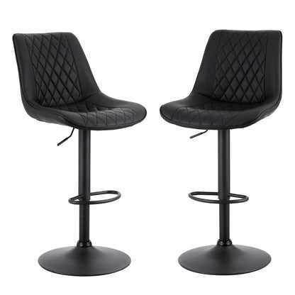 2x Perth PU Leather Bar Stools – Ergonomic Diamond-Style, Black - OZ Home Deals