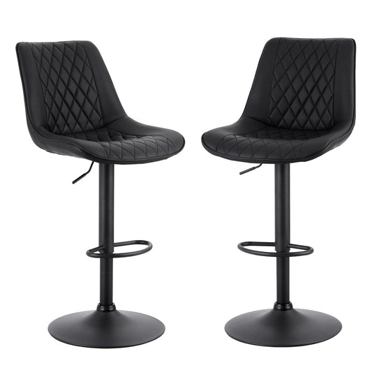 2x Perth PU Leather Bar Stools – Ergonomic Diamond-Style, Black - OZ Home Deals