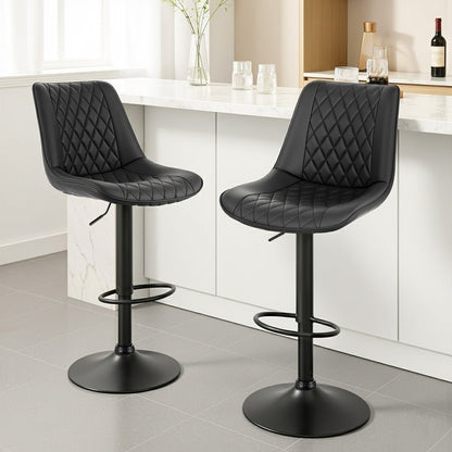 2x Perth PU Leather Bar Stools – Ergonomic Diamond-Style, Black - OZ Home Deals