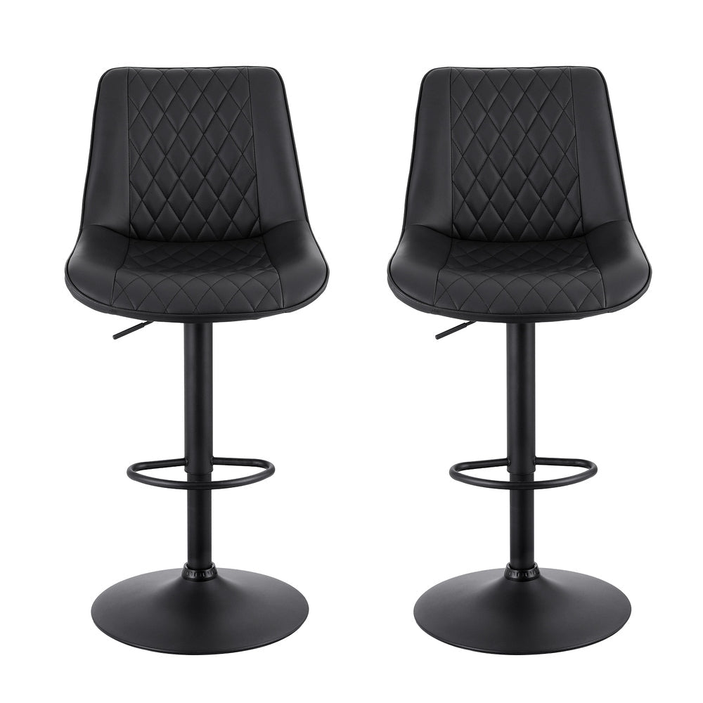 2x Perth PU Leather Bar Stools – Ergonomic Diamond-Style, Black - OZ Home Deals