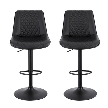 2x Perth PU Leather Bar Stools – Ergonomic Diamond-Style, Black - OZ Home Deals