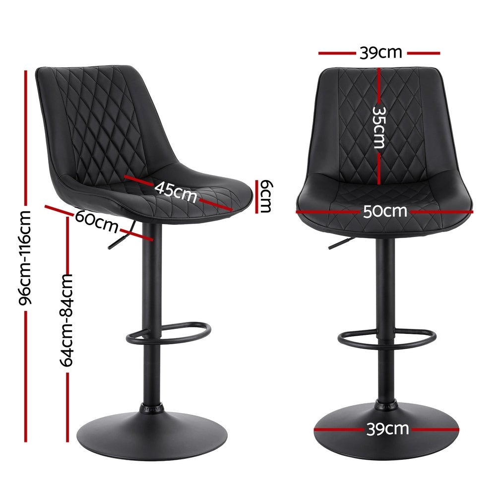 2x Perth PU Leather Bar Stools – Ergonomic Diamond-Style, Black - OZ Home Deals