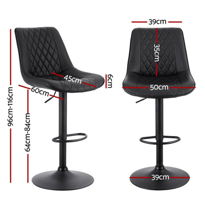 2x Perth PU Leather Bar Stools – Ergonomic Diamond-Style, Black - OZ Home Deals