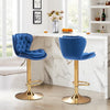 2x Sydney Velvet Bar Stools – Adjustable Height & 360° Swivel, Navy Blue/Gold - OZ Home Deals