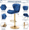 2x Sydney Velvet Bar Stools – Adjustable Height & 360° Swivel, Navy Blue/Gold - OZ Home Deals