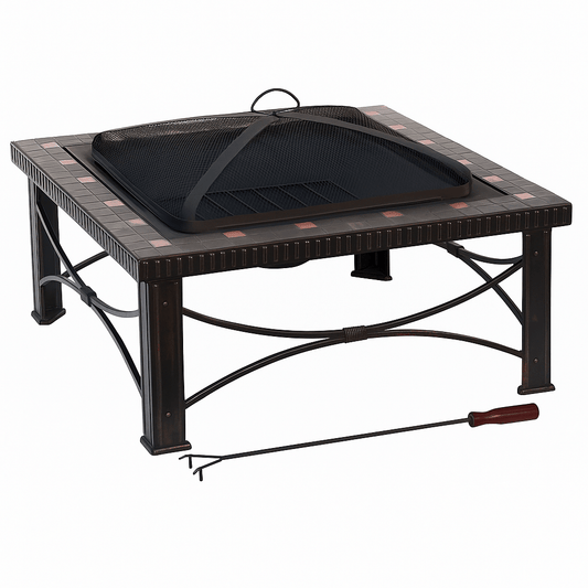 30" Square Slate Tile Fire Pit Outdoor Patio Heater Fireplace - OZ Home Deals
