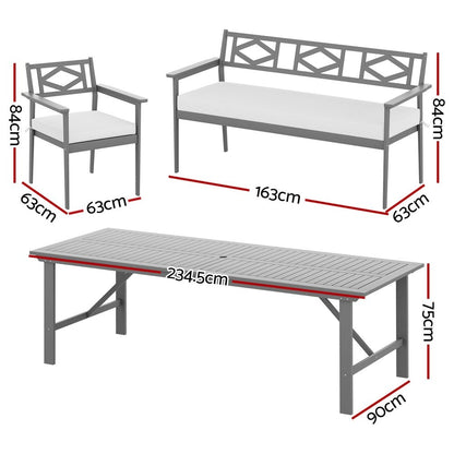 6-Seater Acacia Wood Outdoor Dining Set - Grey - OZ Home Deals