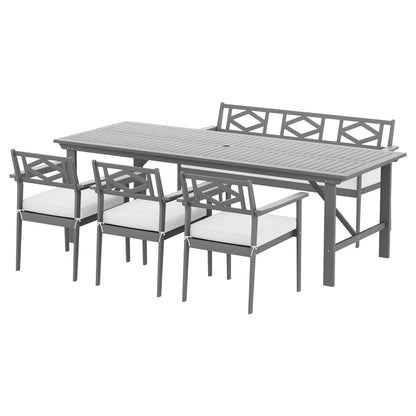 6-Seater Acacia Wood Outdoor Dining Set - Grey - OZ Home Deals