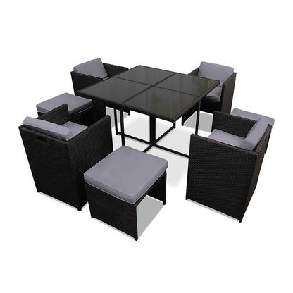 8-Seater Outdoor Wicker Dining Set – Black - OZ Home Deals