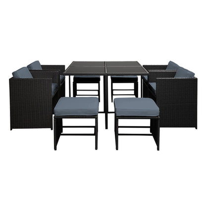 8-Seater Outdoor Wicker Dining Set – Black - OZ Home Deals
