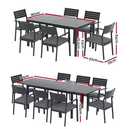 9-Piece Aluminum Extendable Outdoor Dining Set - Black - OZ Home Deals