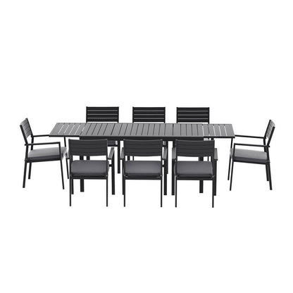 9-Piece Aluminum Extendable Outdoor Dining Set - Black - OZ Home Deals
