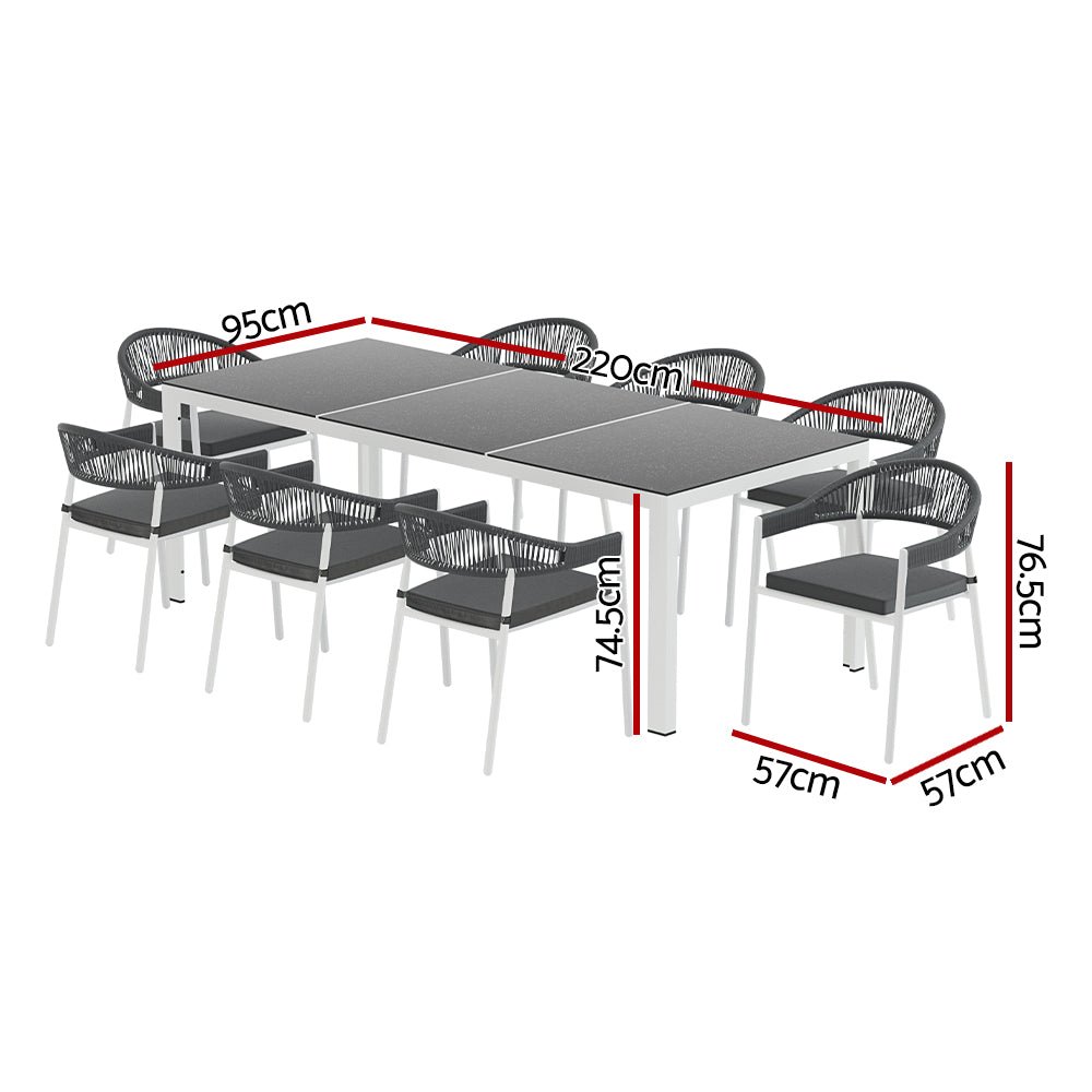 9-Piece Outdoor Rope Dining Set - White - OZ Home Deals