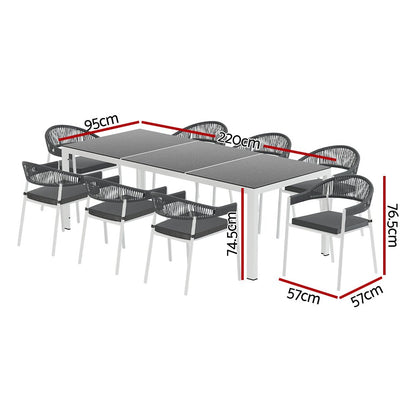 9-Piece Outdoor Rope Dining Set - White - OZ Home Deals