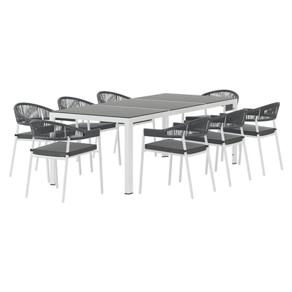 9-Piece Outdoor Rope Dining Set - White - OZ Home Deals